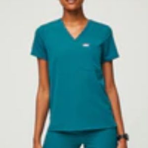 Figs Catarina One Pocket Scrub Top - Pacific Blue